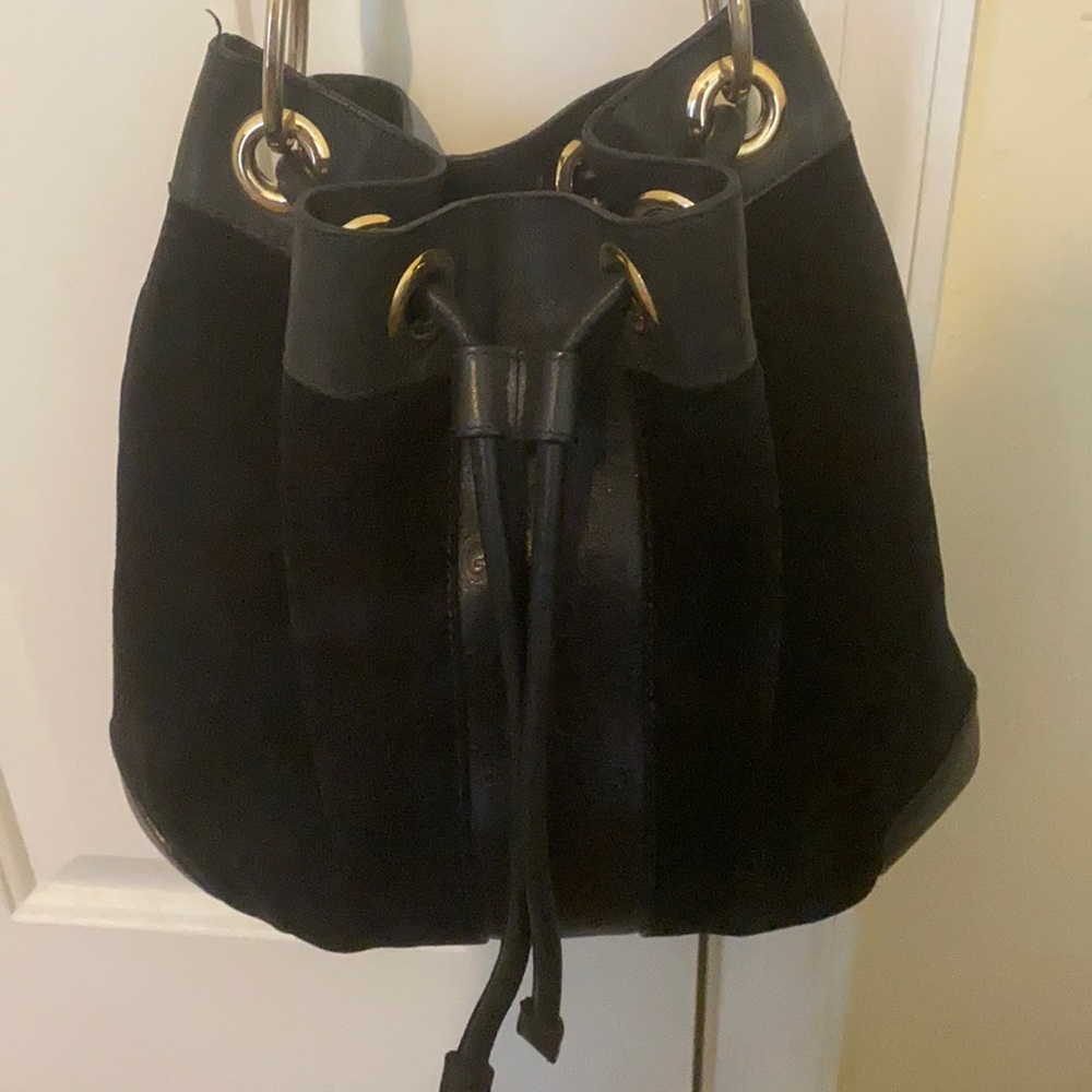 Gucci black suede and leather bucket shoulder bag